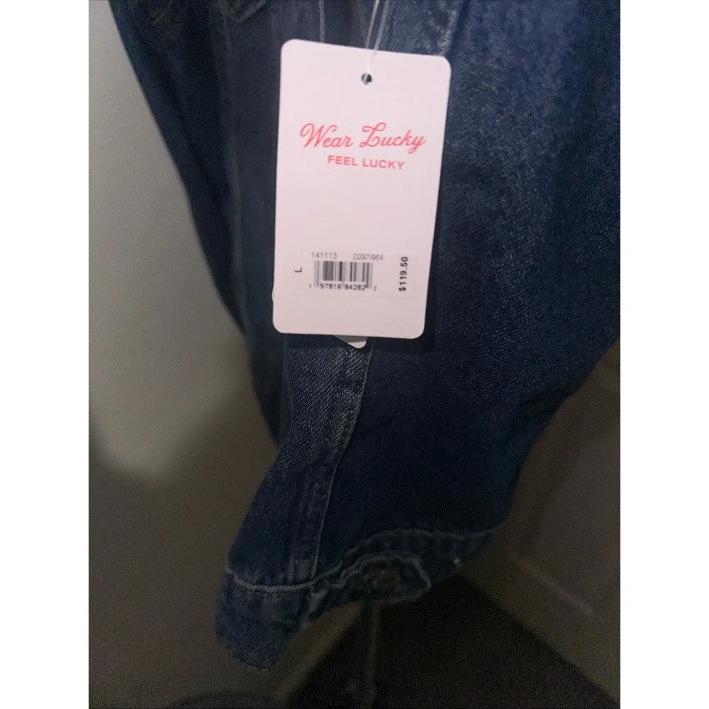 Lucky Brand Denim Jacket Embellished Star Applique Blue Jean Womens size large - Picture 7 of 12
